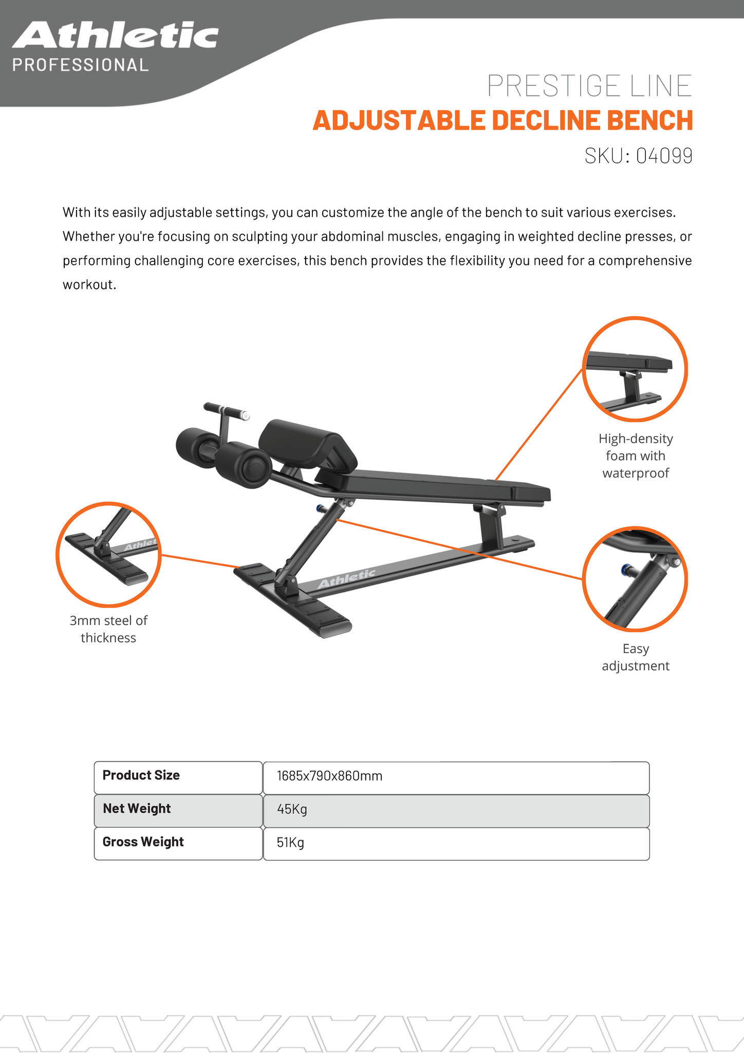 Adjustable Decline Bench - Prestige Line