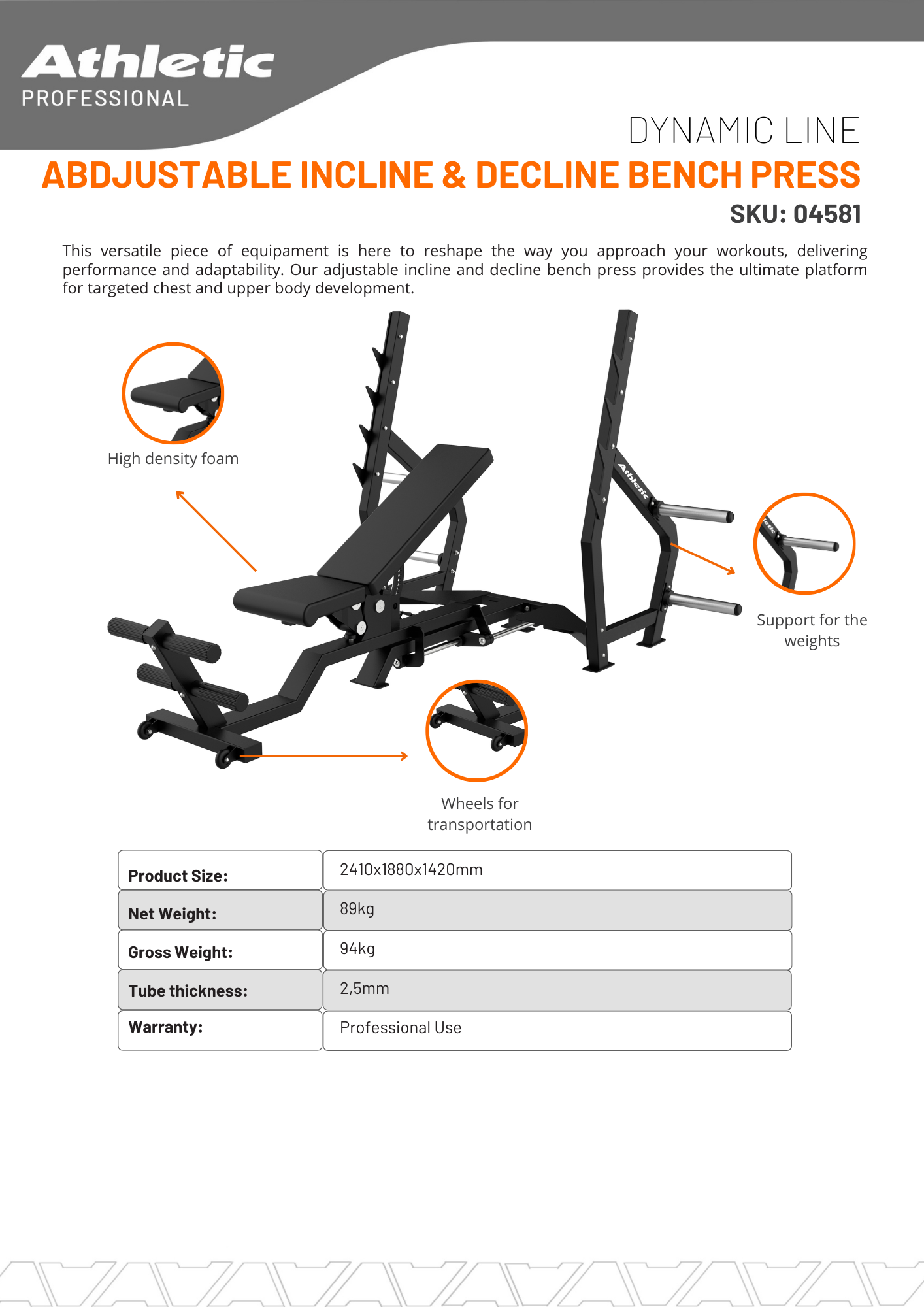 Dynamic Line Adjustable Incline & Decline Bench Press